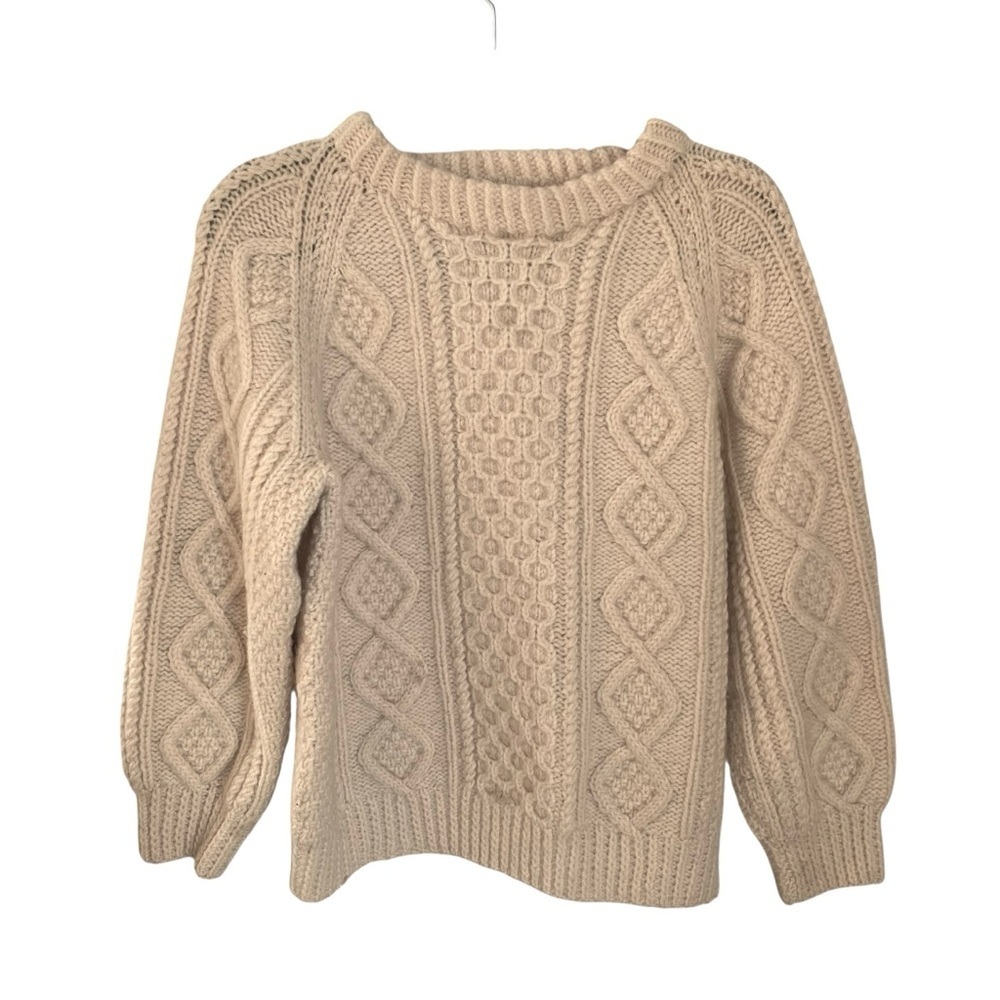 Vintage KATHLEENS Mountcharles Co. Donegal
Ireland Cableknit Sweater Cream